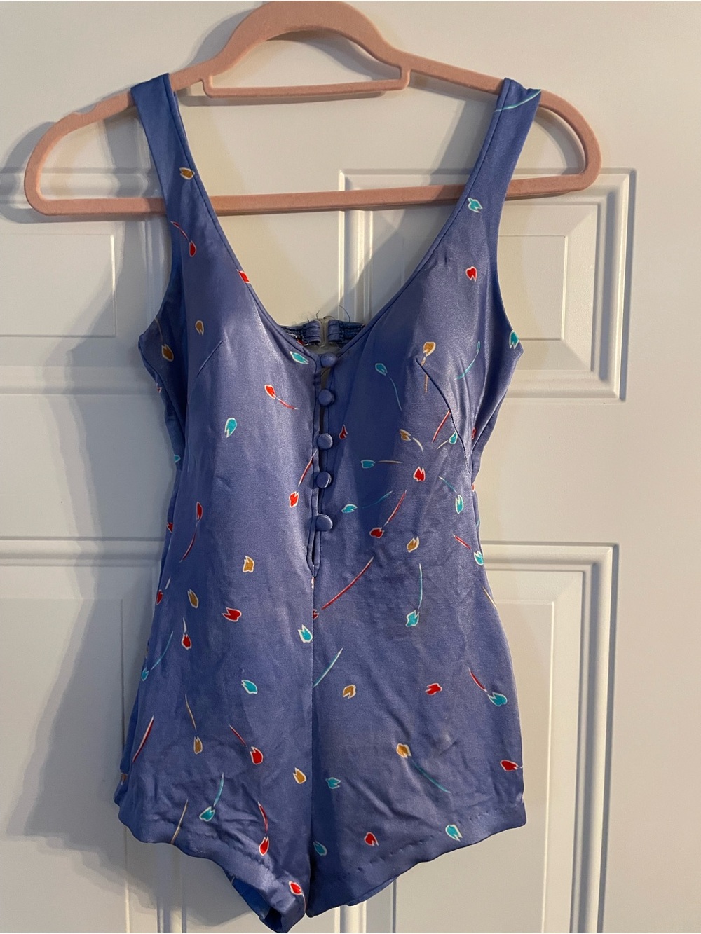 Vintage Maxine of Hollywood Lavender Blue Floral-Accent Swimsuit